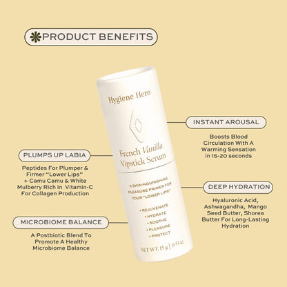 Hygiene Hero Vipstick Sexual Enhancer for Women | Intimate Grooming and Daily Soothing Serum for Vulva | Soothe, Hydrate and Protect Your Labia, French Vanilla, 0.53oz