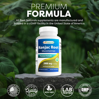 Best Naturals 2 Pack Konjac Glucomannan Root 2000 mg per Serving - 180 Vegetarian Capsules