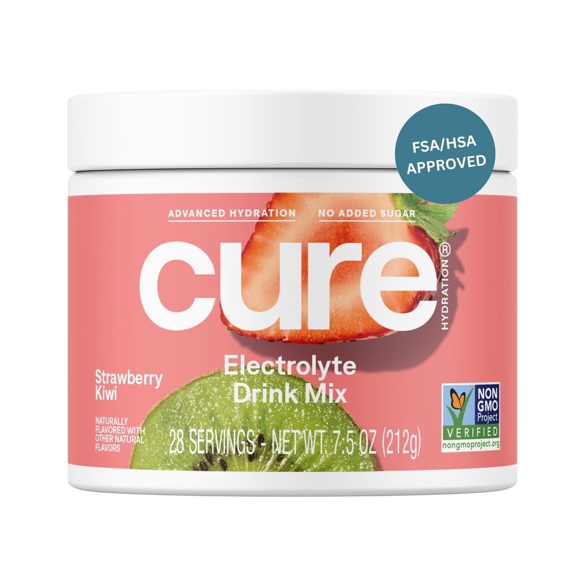Plant-Based Electrolyte Drink Mix - No Added Sugar - FSA-HSA - Dehydration Relief Powder Made with Coconut Water - Non-GMO - Vegan - 28 Servings Jar - Strawberry Kiwi