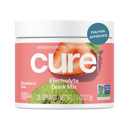 Plant-Based Electrolyte Drink Mix - No Added Sugar - FSA-HSA - Dehydration Relief Powder Made with Coconut Water - Non-GMO - Vegan - 28 Servings Jar - Strawberry Kiwi