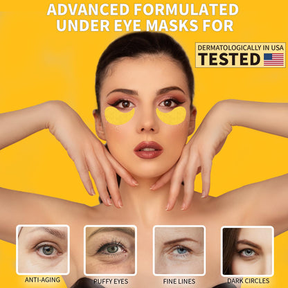 Qyiywim 24K Gold Under Eye Patches – 70 PCS Eye Gel Pads for Dark Circles, Puffiness & Eye Bags