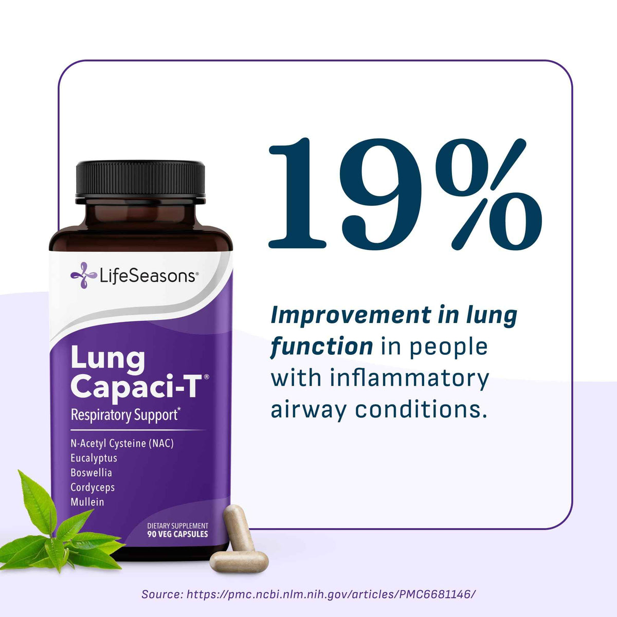 Lung Capaci-T - Respiratory Support Supplement - CoQ10, N-Acetyl Cysteine, Boswellia, Eucalyptus, Mullein, Green Tea, Nettle & Peppermint - Increases Oxygen Capacity & Reduces Mucus - 90 Capsules