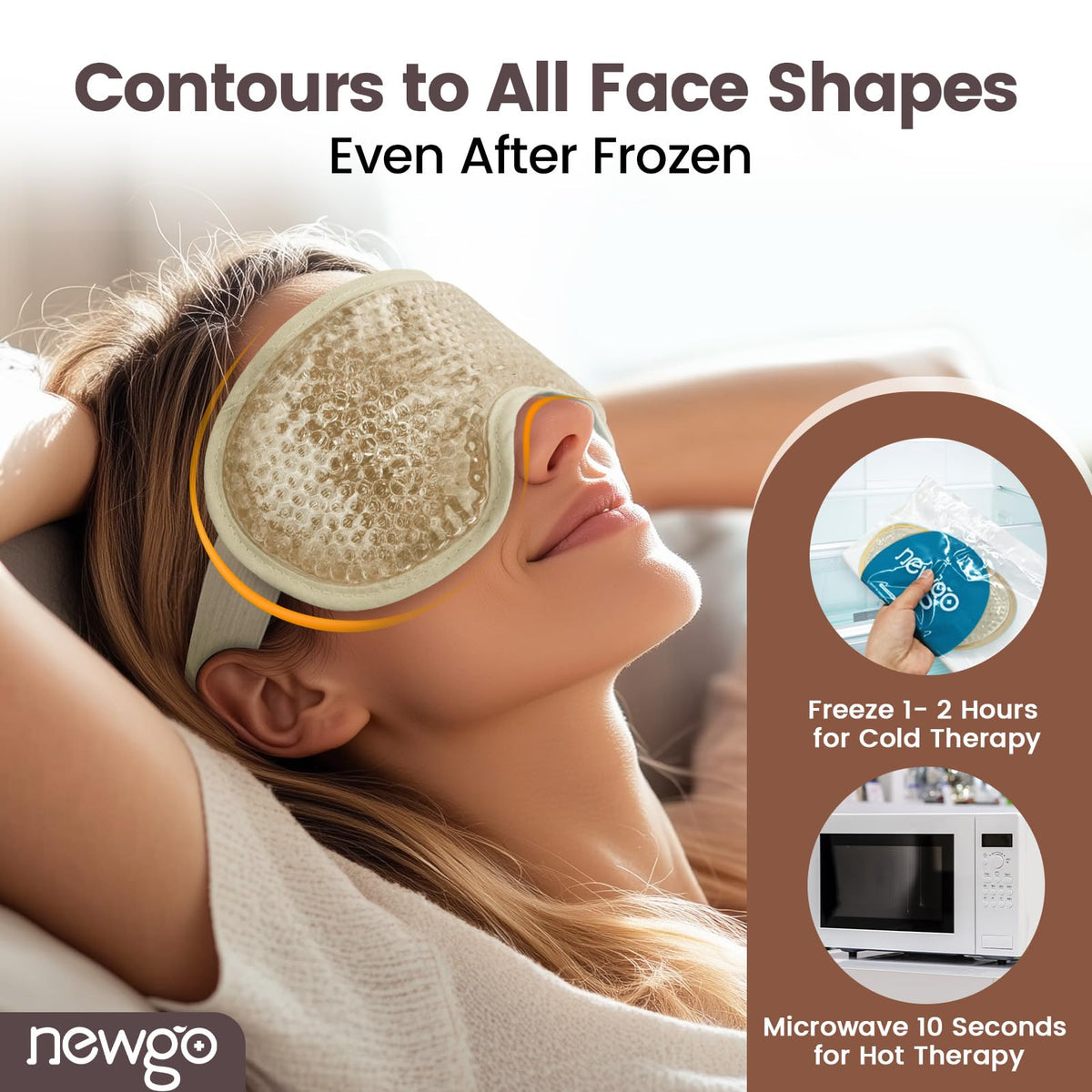 NEWGO Cooling Eye Mask – Cold Ice Pack for Puffy Eyes, Dark Circles, Headache & Stress Relief (Champagne)