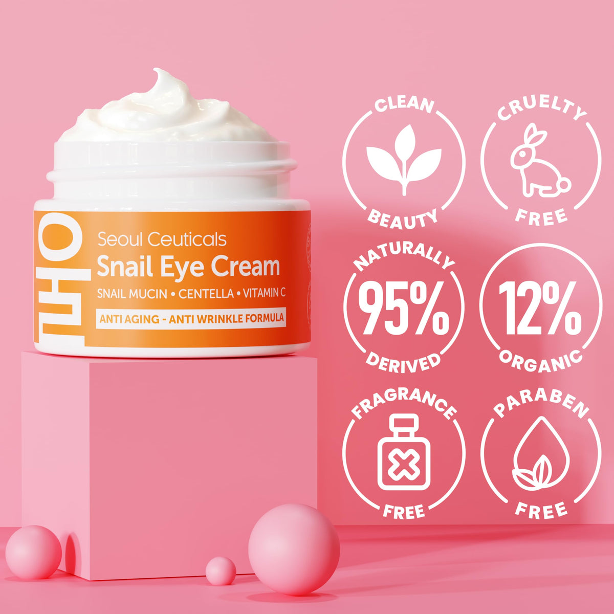 SeoulCeuticals Snail Mucin Eye Cream – 97.5% Snail Filtrate Korean Anti-Aging Under Eye Treatment 0.5 oz