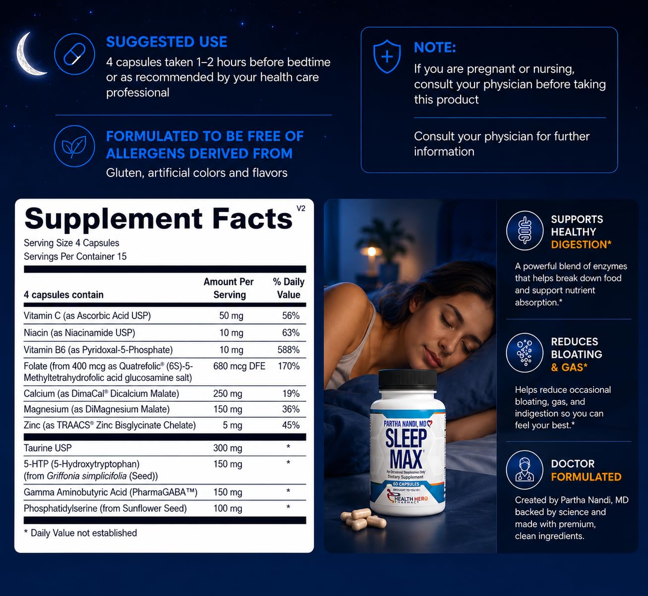 Dr Nandi Sleep Max – Magnesium & GABA Sleep Support – 60 Capsules