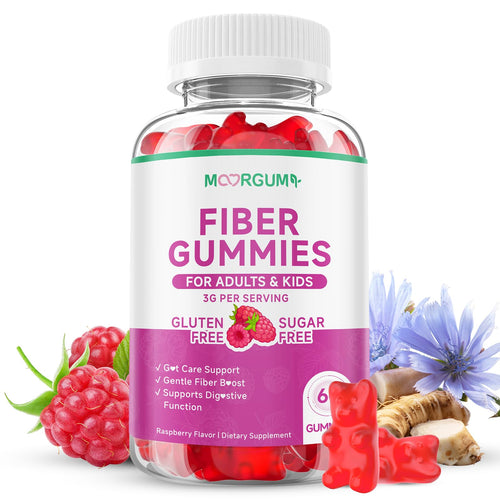 MOORGUMY Fiber Gummies for Digestive Health & Regularity, Sugar-Free High Fiber Supplement for Adults & Kids, Soluble Dietary Fiber, Vegan Fiber Supplements for Men & Women, 60 Count