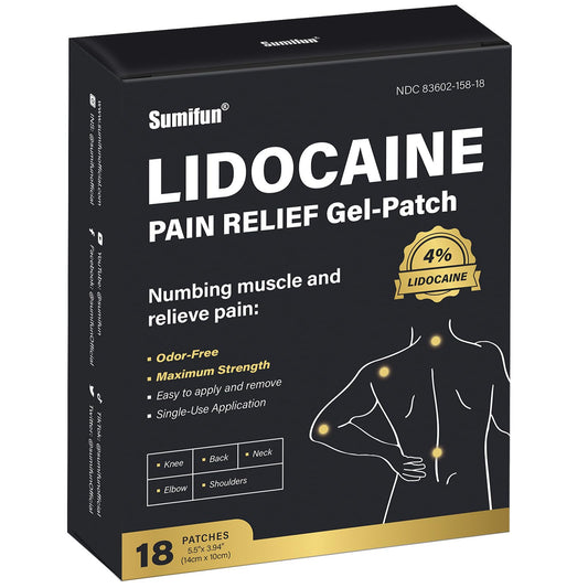 Sumifun 4% Lidocaine Pain Relief Patches - 18 Count Patches for Back, Shoulder, Muscle, Joints, Knee Pain Relief - Lower Back Pain Relief Products - Pain Patches Maximum Strength Lidocaine