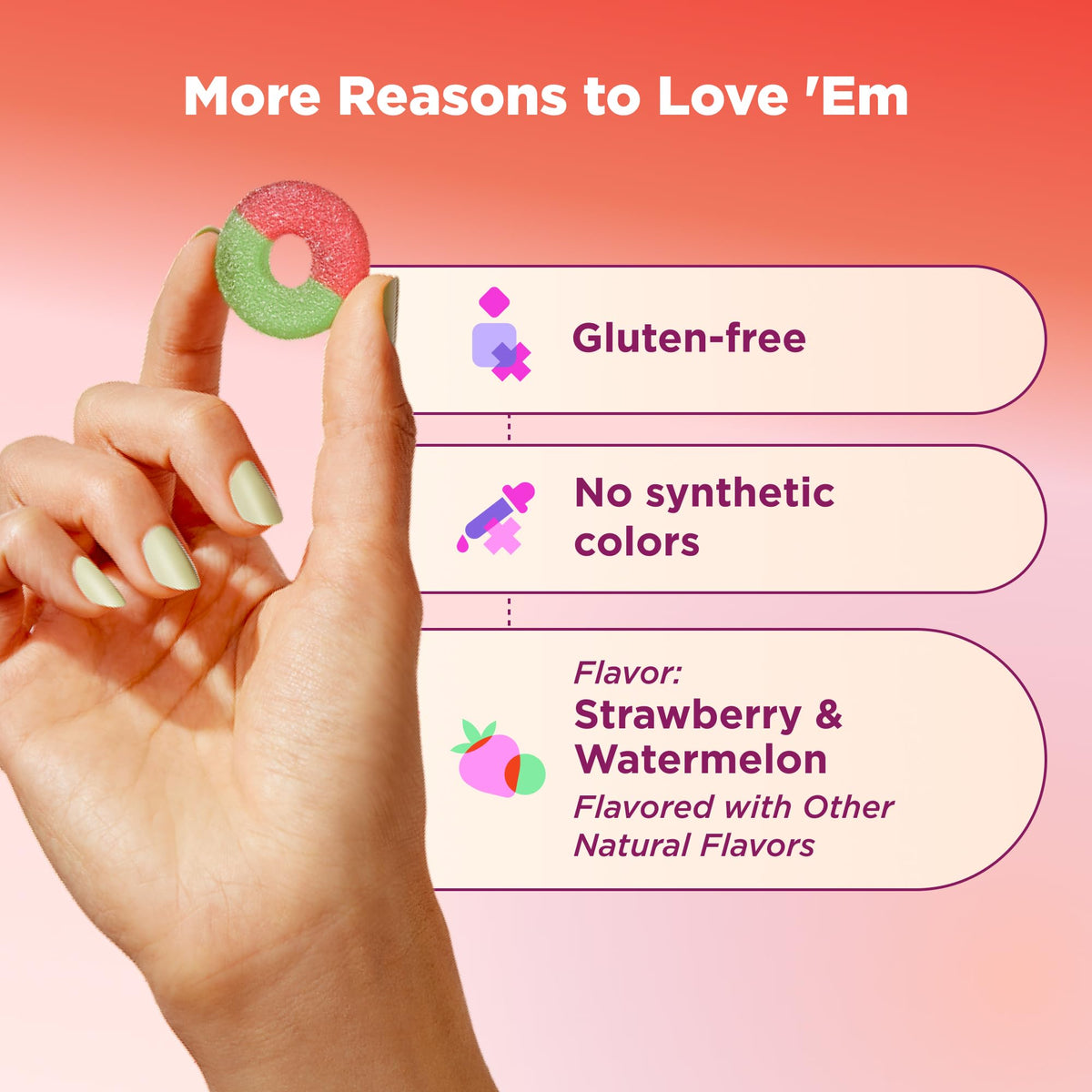 OLLY Fiber Gummy Rings, 5g FOS Prebiotic Fiber, Digestive Health Supplement,* Strawberry Watermelon Flavored, 50 Day Supply - 100 Count