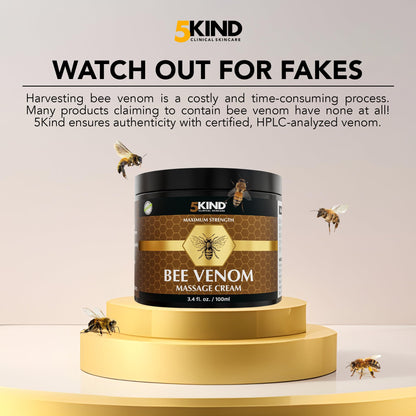 5kind Maximum Strength Bee Venom Cream - Naturally Massage Joints & Muscles, Lower Back, Knee, Neck, Shoulder, Hip & Feet - Responsibly Sourced Premium Bee Venom Cream 3.4 Fl Oz