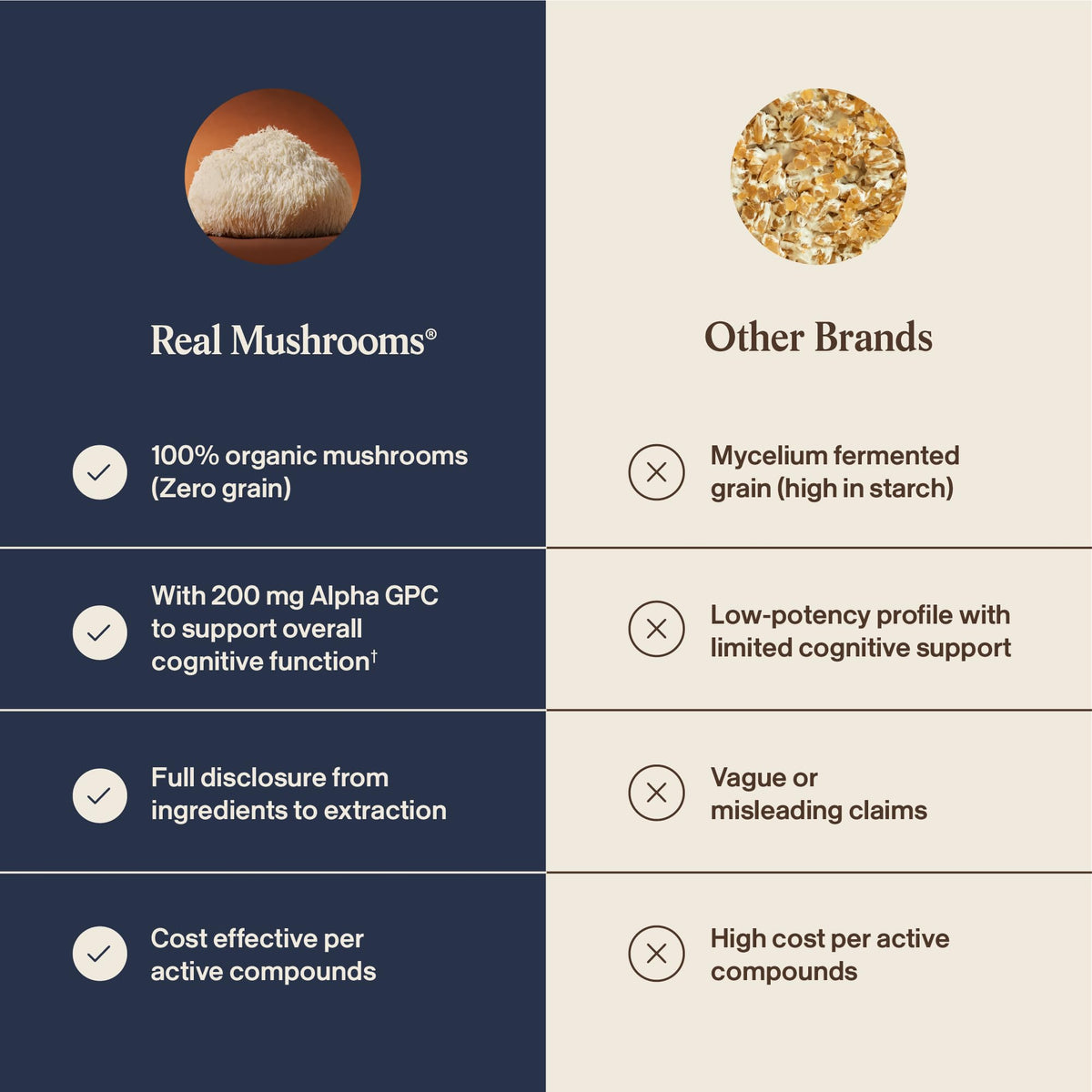 Real Mushrooms Lions Mane Mushroom Cognition (120 Capsules) Lions Mane Mushroom Powder Extract Capsules - Brain Supplement, Brain Vitamins, Focus Supplement