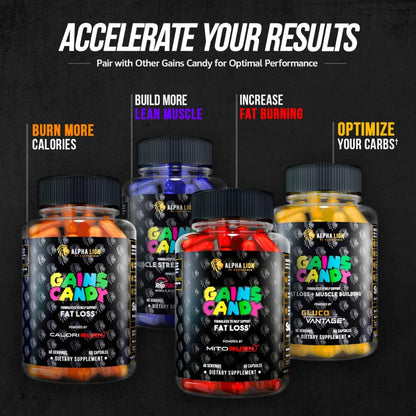 ALPHA LION Gains Candy, Supplement Pills that Support Weight Loss, Appetite Suppressant, Keto-Diet Friendly, Decrease Body Fat, Upgrade Energy & Workout Performance, 60 Capsules (MitoBurn)