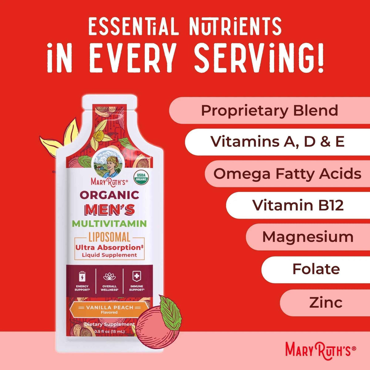 MaryRuth Organics Multivitamin for Men - USDA Organic - Sugar Free Mens Multivitamin Liposomal - Liquid Vitamins for Men