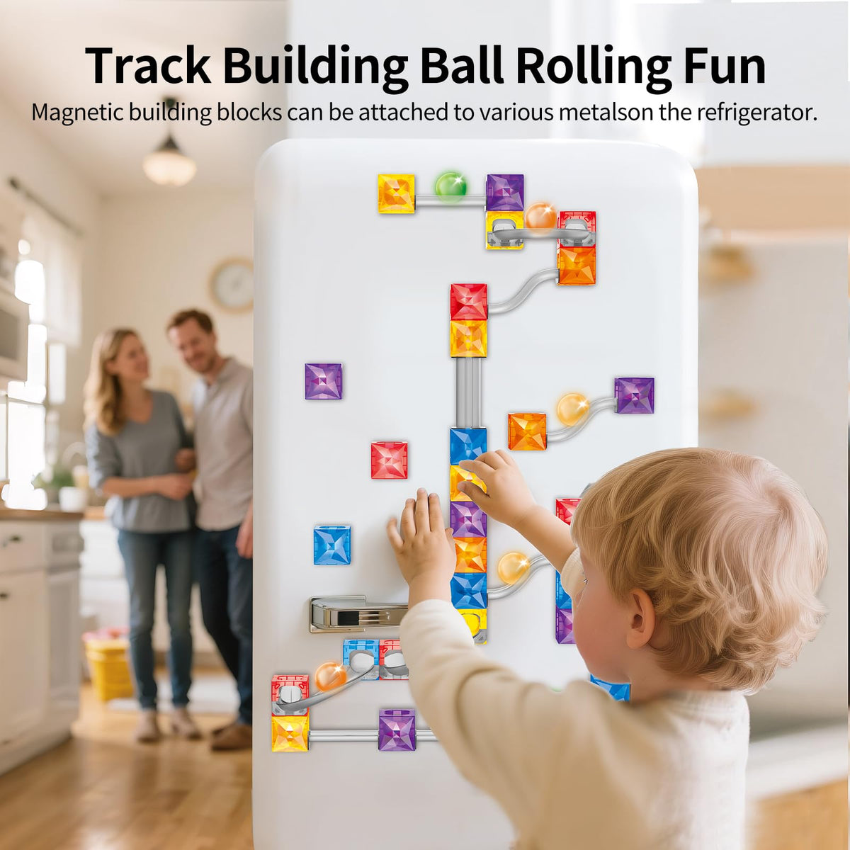 MIEBELY 112PCS Magnetic Marble Run Tiles for Kids Ages 3+