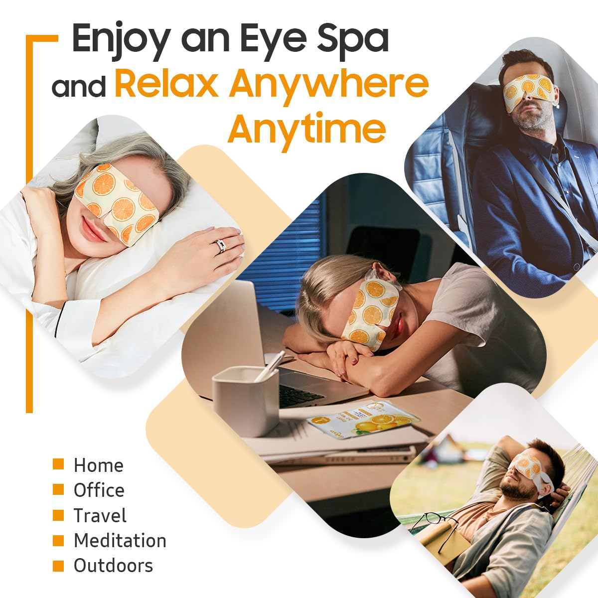 BeHoomi Self Heating Steam Eye Mask – Orange Scented Warm Compress Heated Eye Mask for Sleep, Spa & Relaxation (20 Pack)