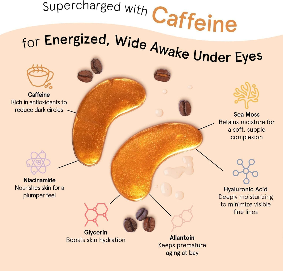 grace & stella Caffeine & Bronze Under Eye Patches - 24 Pairs - Niacinamide & Hyaluronic Acid Vegan Gel Masks for Puffy Eyes