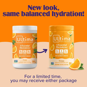 Ultima Replenisher Electrolyte Powder Drink Mix Bundle - Sugar Free - Orange, 90 Serving Canister and 20 Stickpacks - 6 Electrolytes and Minerals - Keto Friendly, Vegan, Non-GMO