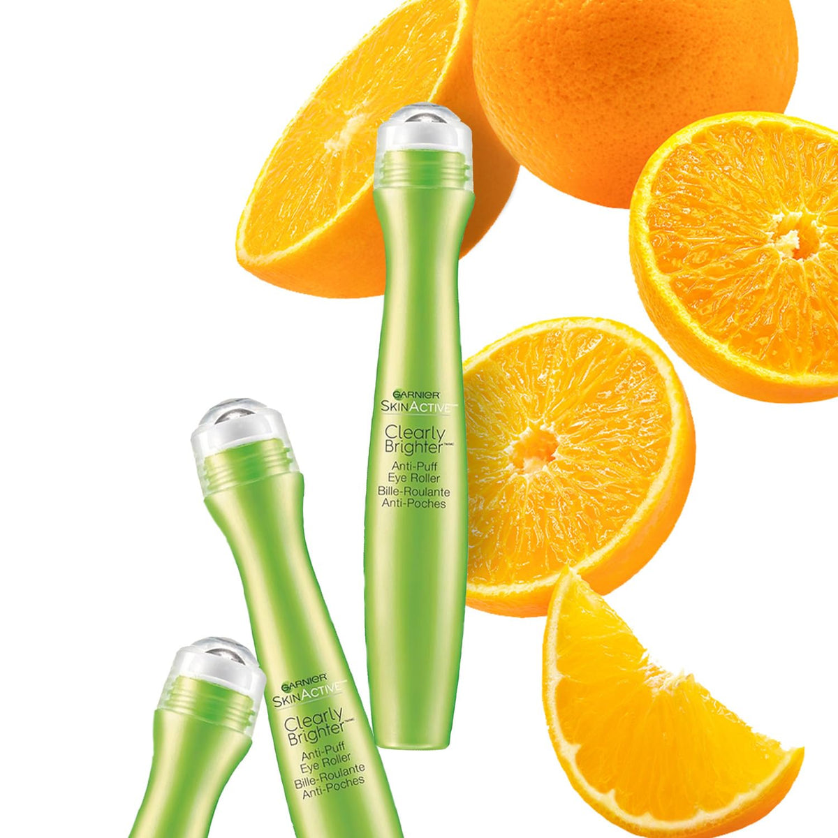 Garnier SkinActive Clearly Brighter Anti-Puff Eye Roller - Pack of 3 (3 x 0.5 fl oz) - Cooling Eye Serum with Vitamin C & Mint