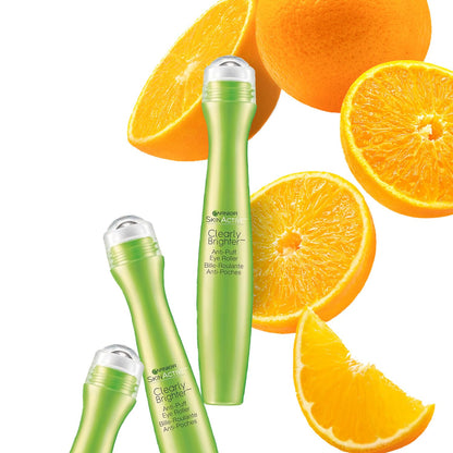 Garnier SkinActive Clearly Brighter Anti-Puff Eye Roller - Pack of 3 (3 x 0.5 fl oz) - Cooling Eye Serum with Vitamin C & Mint