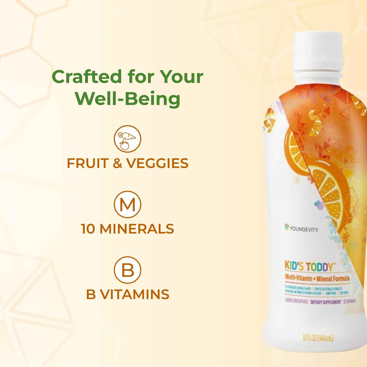 Youngevity Kid's Toddy - Mega Multivitamin for Kids & Children Age 2+ - 14 Vitamins, 10 Minerals, Phytonutrient Blend - Highly Absorbable - Great Tasting Orange 32 Fl Oz (Pack of 2)