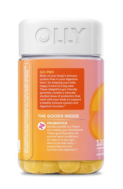 OLLY Probiotic Gummy, Immune and Digestive Support, 1 Billion CFUs, Chewable Probiotic Supplement, Mango, 60 Day Supply - 120 Count