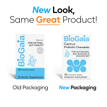 BioGaia Gastrus L reuteri Probiotic - 35 Years of Clinical Gut Research - L reuteri 6475 + 17938 Probiotics - Ease Gut Discomfort, Gas & Bloating - Promotes a Healthy Gut & Microbiome - 30 Chewables
