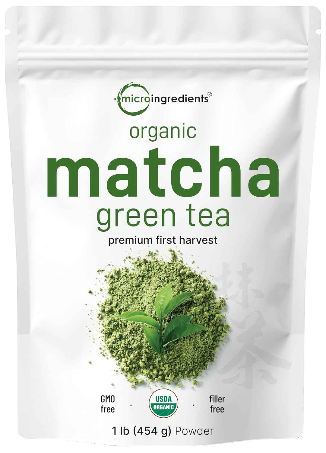 Micro Ingredients Organic Matcha Green Tea Powder, First Harvest, Culinary Grade from Japan, 100% Pure & Unflavored, Great for Tea, Latte, & Smoothies, Non-GMO, No Sugar, Eco-Friendly Packaging, 1 Lb