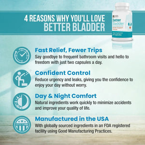 Better Bladder Control Supplement for Women & Men – Bladder Support Supplement to Help Reduce Urinary Leaks, Frequency & Urgency - 60 Count (1 Bottle) Better BladderBuy Supplements Australia