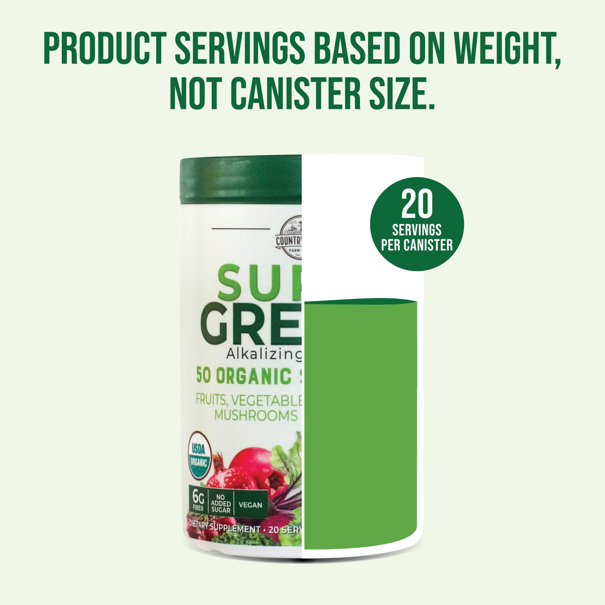 Country Farms Super Greens Natural Flavor, 50 Organic Super Foods, USDA Organic Drink Mix, Fruits, Vegetables, Super Greens, Mushrooms & Probiotics, Supports Energy, 40 Servings, 10.6 Oz, 2 Pack