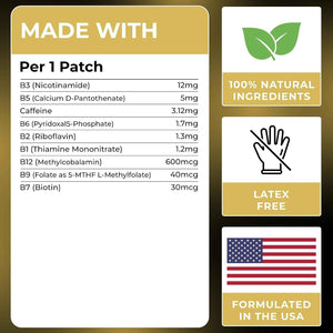 Energy Patches with B12 - Advanced B-Vitamin Complex + Natural Caffeine - Signature Edition For Women & Men, Energy & Focus, 60 Day Supply