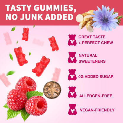 MOORGUMY Fiber Gummies for Digestive Health & Regularity, Sugar-Free High Fiber Supplement for Adults & Kids, Soluble Dietary Fiber, Vegan Fiber Supplements for Men & Women, 120 Count