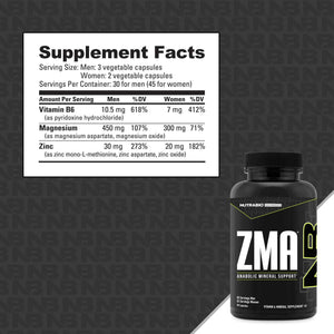 NutraBio ZMA Supplements for Men & Women- Zinc Magnesium Supplements to Support Hormone Levels, Peak Performance, Sleep, Muscle Recovery, Immune Health, 180 Ct.