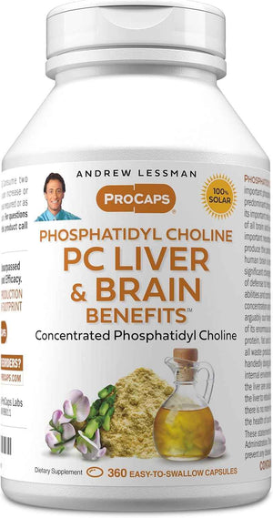 Andrew Lessman ProCaps PC Liver & Brain Benefits 360 Softgels - Phosphatidyl Choline with Ahiflower Oil supports acetylcholine production, memory, focus & healthy liver function.