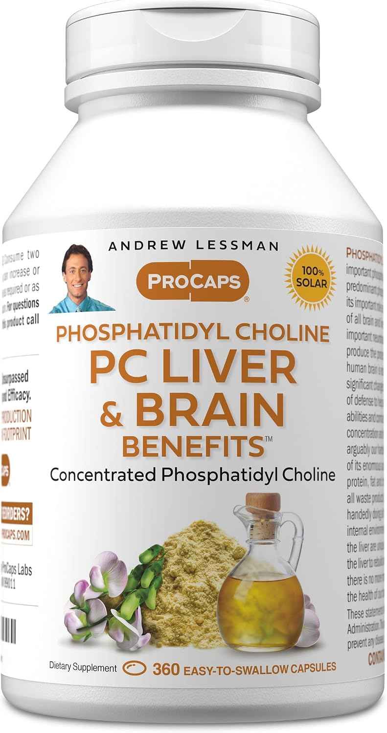 Andrew Lessman ProCaps PC Liver & Brain Benefits 360 Softgels - Phosphatidyl Choline with Ahiflower Oil supports acetylcholine production, memory, focus & healthy liver function.