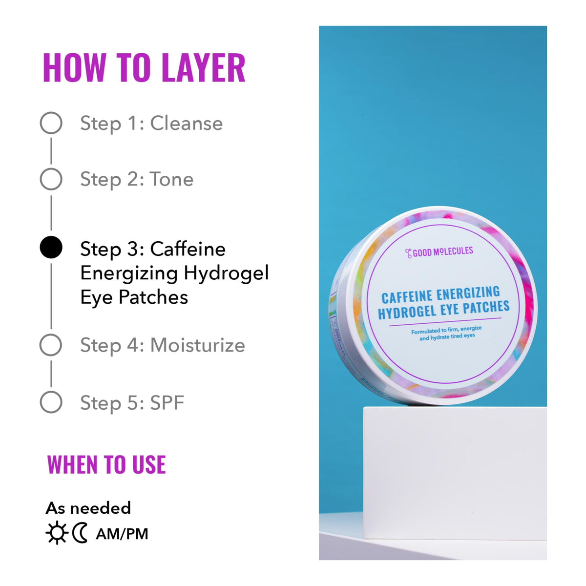 Good Molecules Caffeine Energizing Hydrogel Eye Patches – Hyaluronic Acid Eye Masks for Puffiness & Dark Circles (30 Pairs)