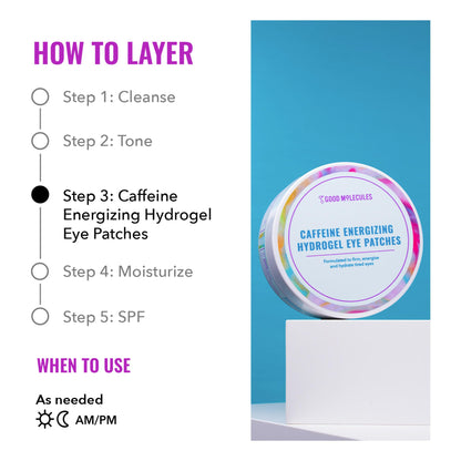Good Molecules Caffeine Energizing Hydrogel Eye Patches – Hyaluronic Acid Eye Masks for Puffiness & Dark Circles (30 Pairs)