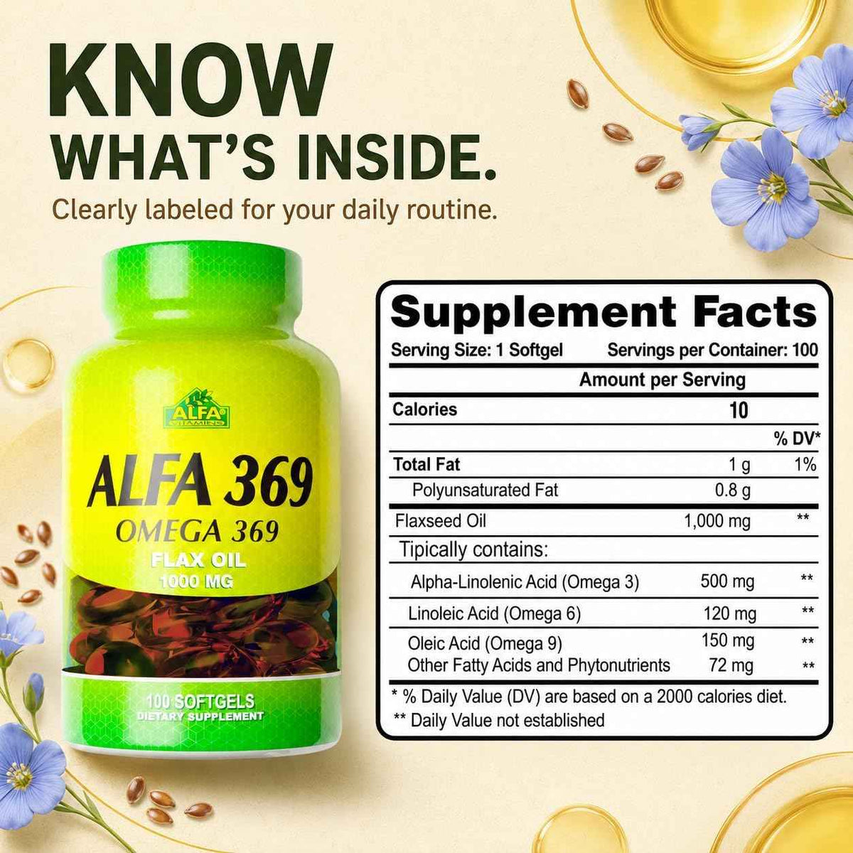 Alfa Vitamins Alfa 3-6-9 1000 Mg Nutrition Supplement, 100 Count
