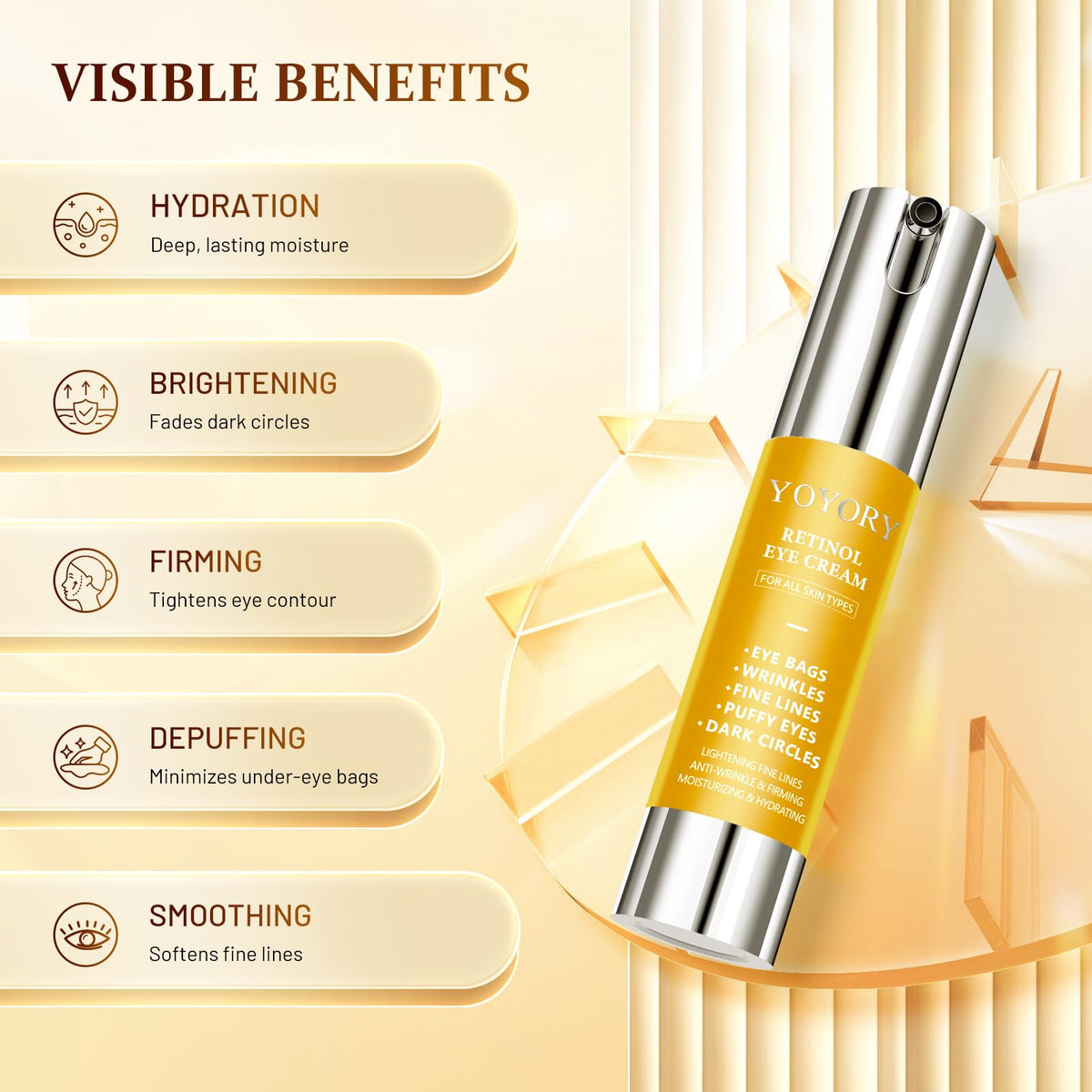 Rapid Retinol Eye Cream (0.67 fl oz) - Anti-Aging Treatment for Eye Bags, Dark Circles & Wrinkles | Hydrating Under Eye Moisturizer for Men & Women (Yellow Edition)