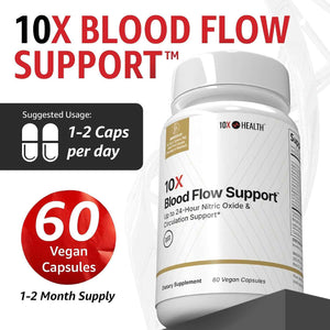 10X Health Nitric Oxide Supplement - 60 Vegan Capsules - Beetroot Extract Supplement: Beetroot Extract & Noxa24, 24-Hour Circulation Support, Vegan