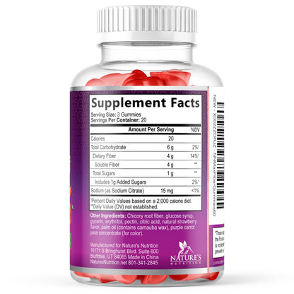 Fiber Gummies for Adults - Soluble Fiber 4g Per Serving - Plant-Based Prebiotic Fiber Supplement for Digestive Health, Gut Health, & Regularity Support - Vegan Gummy - Tasty Berry Flavor - 60 Gummies