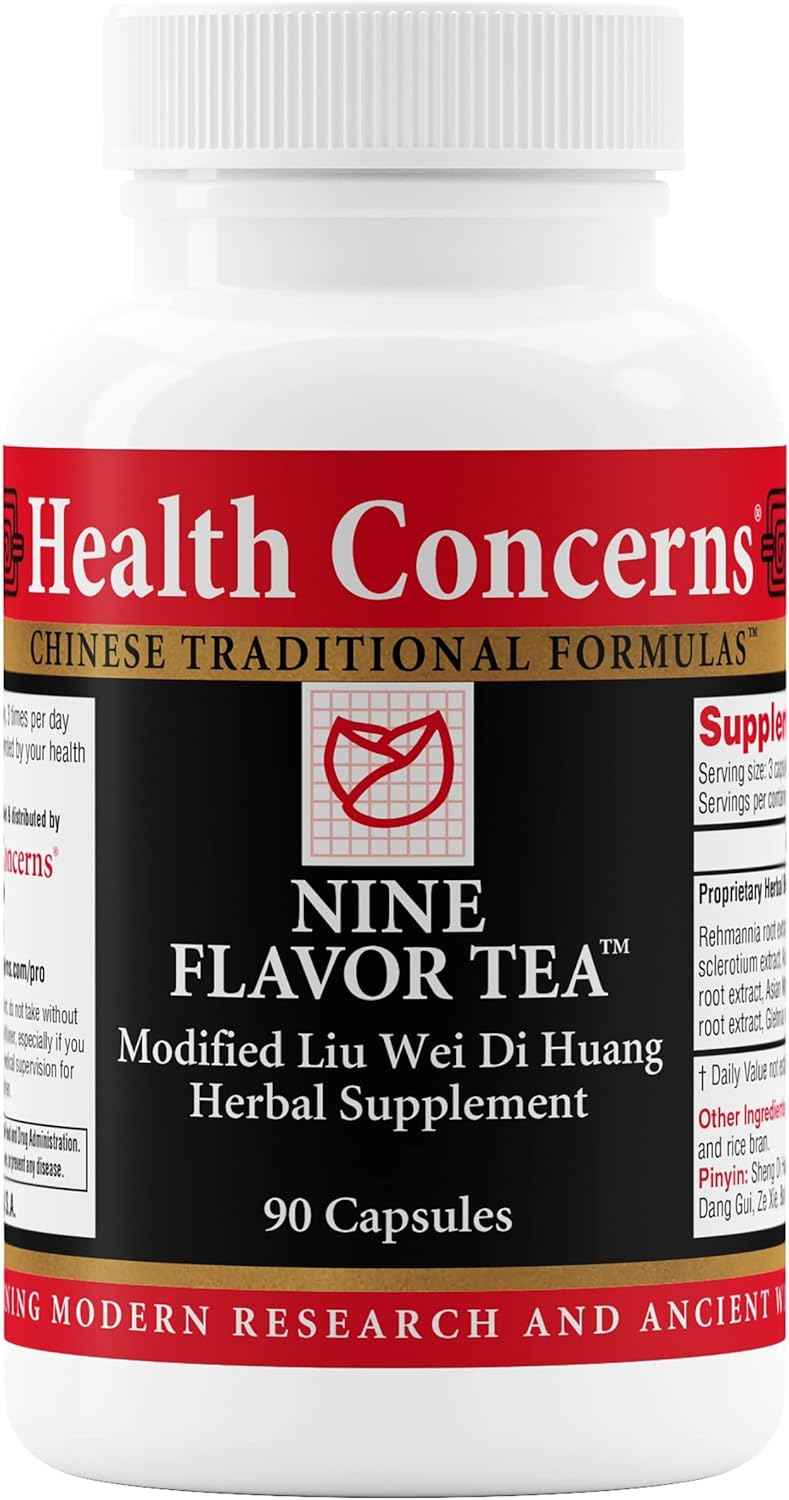 Health Concerns Nine Flavor Tea - Immune Support, Kidney Support & Lymphatic Health - Chinese Herbal Supplement for Oral Health, Night Sweats, Blurred Vision - 90 Capsules