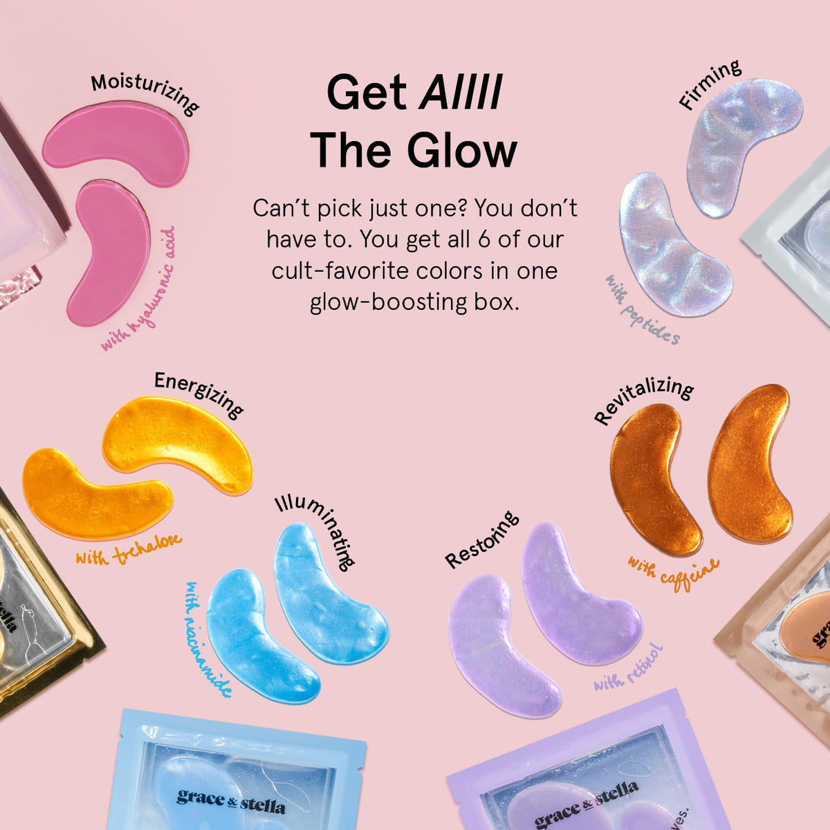 grace & stella Under Eye Mask Variety Pack - 18 Pairs (6 Colors) - Vegan Gel Patches for Dark Circles & Puffy Eyes