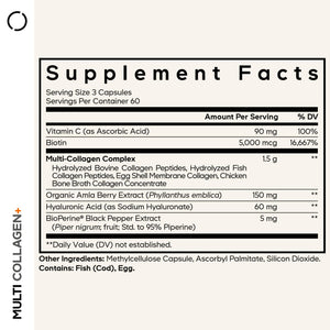 Codeage Multi Collagen+ Supplement with Vitamin C, Biotin 5000 mcg, Hyaluronic Acid, Amla Berry, BioPerine - 5 Types of Collagen Grass-Fed, Pasture-Raised - 2-Month Supply - Non-GMO - 180 Capsules CodeageBuy Supplements Australia