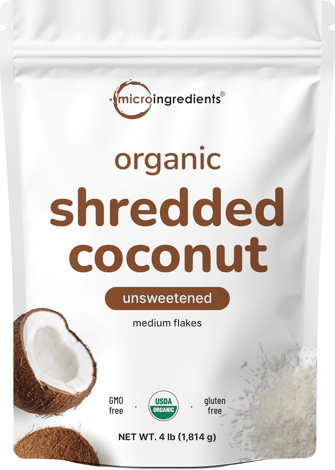 Organic Shredded Coconut Flakes, 4lbs - Raw Unsweetened Flavor, Medium Sized - Great for Baking, Smoothies, or Garnish - Non-GMO, Sugar Free, Keto Friendly