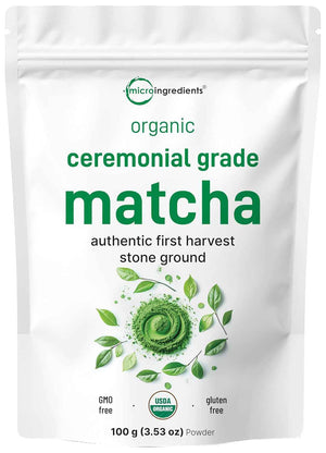 Micro Ingredients Organic Ceremonial Grade Matcha Powder, 100 Servings - Authentic Japanese First Harvest Matcha Green Tea Powder For Barista-Grade Latte, Beverage & Baking