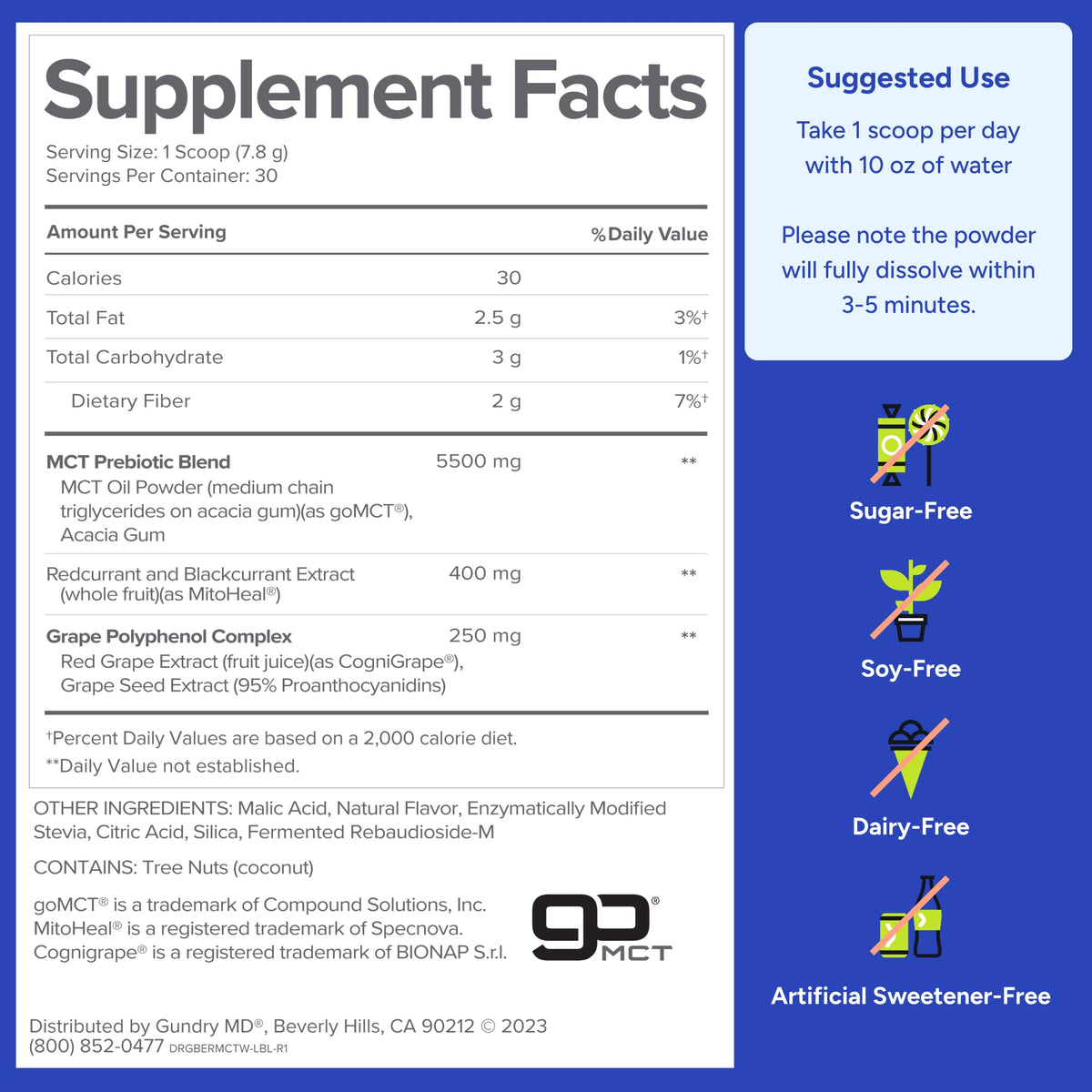 Gundry MD® MCT Wellness Powder, Blueberry Lemonade, 30 Day Supply