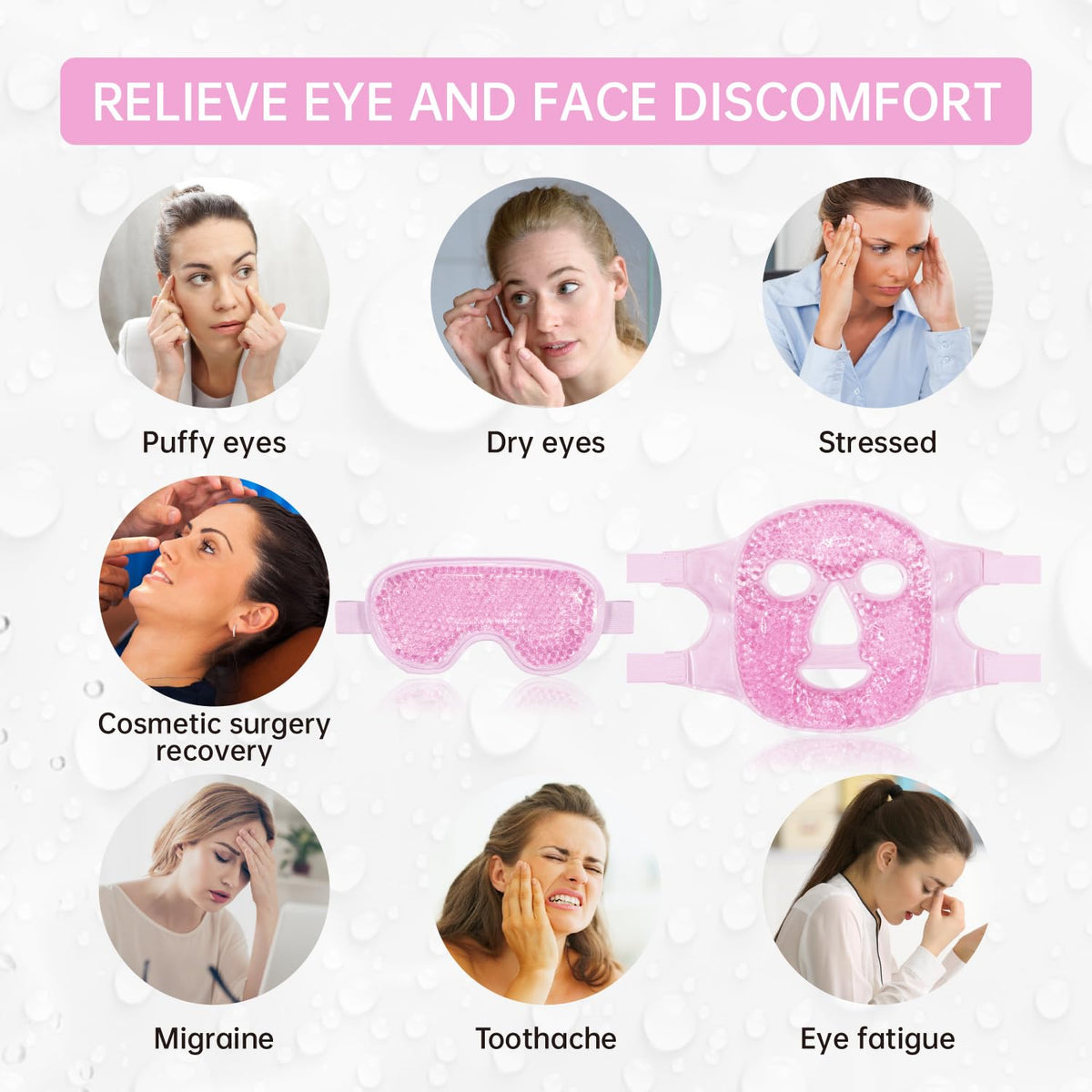ZNÖCUETÖD 2-Piece Face & Eye Ice Mask Set (Pink) – Dual Hot & Cold Gel Packs for Puffiness, Dark Circles, Migraine Relief & Post-Surgery Swelling