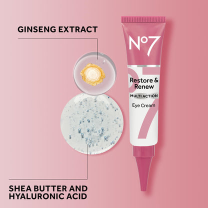 No7 Restore & Renew Multi Action Eye Cream (15ml) – Advanced Anti-Aging & Skin Renewing Treatment for Wrinkles, Dark Circles & Puffiness