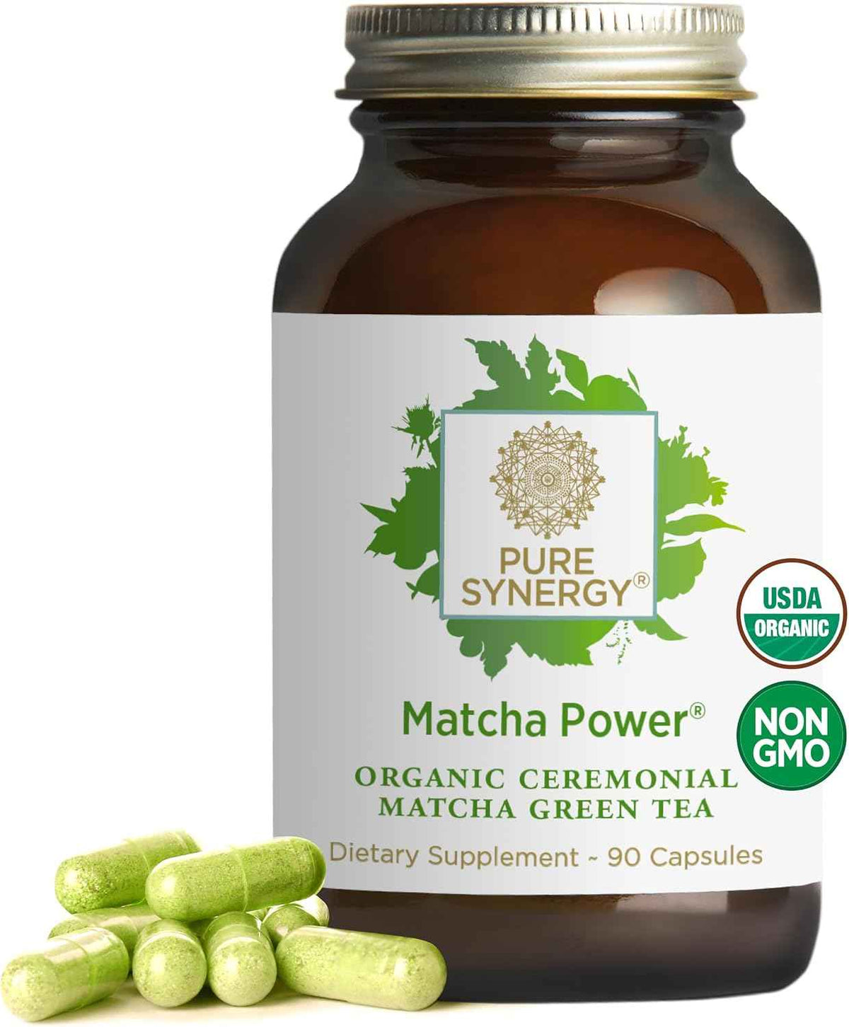 PURE SYNERGY Matcha Power - Organic Matcha Green Tea Capsules - Ceremonial Grade Supplement with EGCG - for Enhanced Energy & Alertness (90 Capsules)
