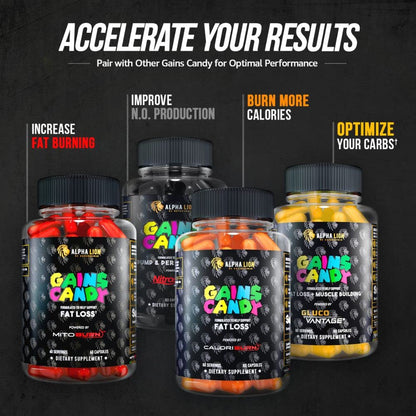 ALPHA LION Gains Candy, Supplement Pills that Support Weight Loss, Appetite Suppressant, Keto-Diet Friendly, Decrease Body Fat, Upgrade Energy & Workout Performance, 60 Capsules (MitoBurn)
