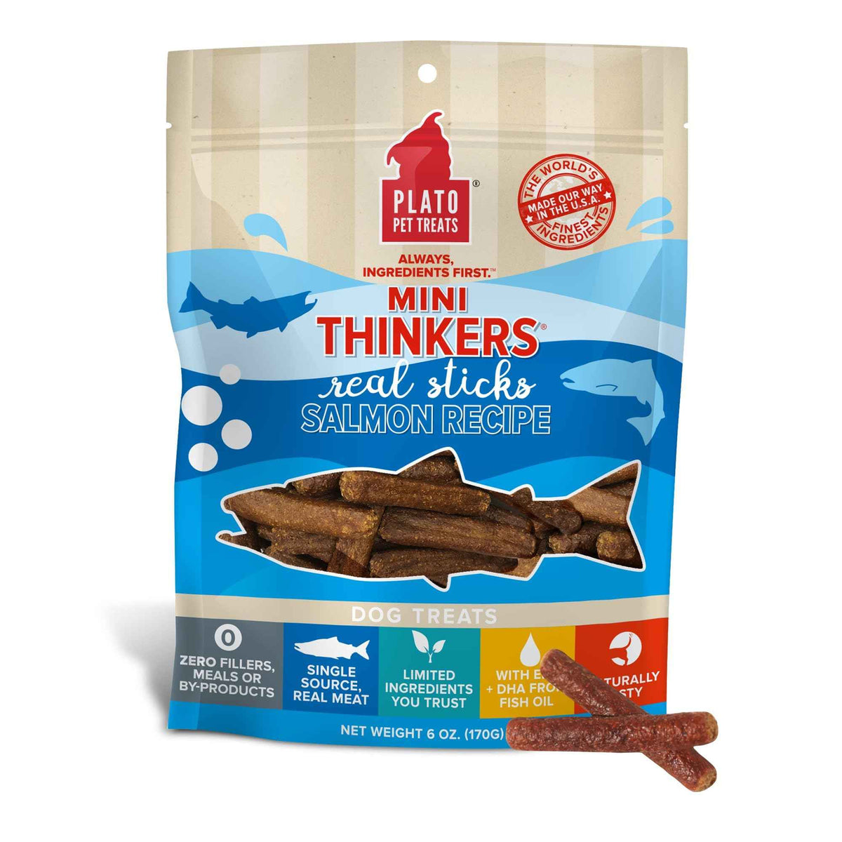 Plato Meat Sticks Salmon Dog - 10 oz